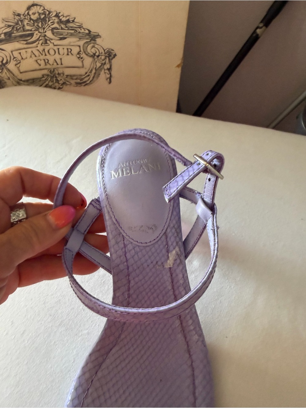 ANTONIO MELANI Lilac Strappy Snake-Texture Sandal
